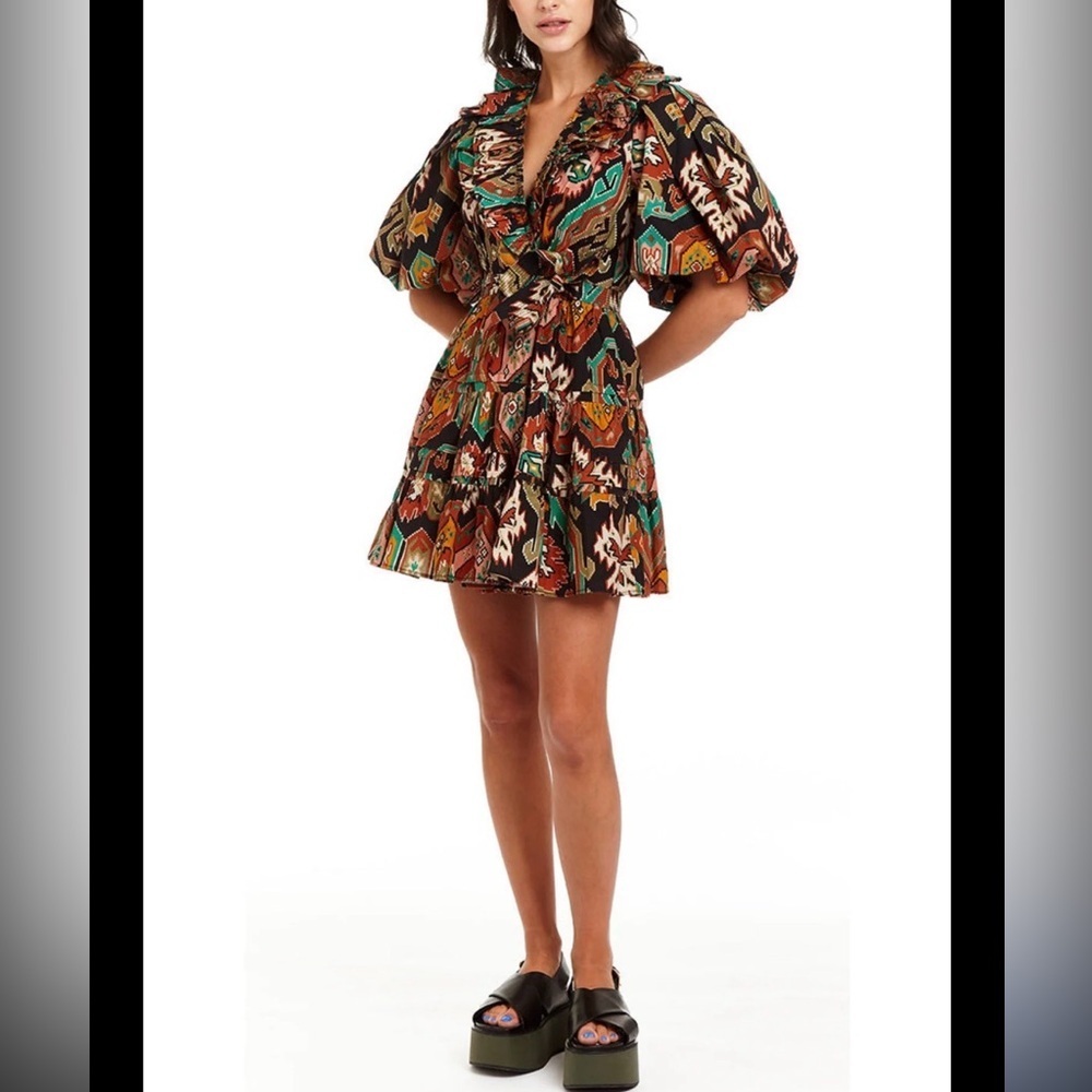 Love The Label Remy Ruffled Wrap Mini Dress in Marrakech Print